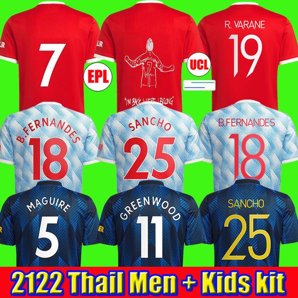 

fans player sancho 21 22 soccer jerseys rashford man 2021 2022 football shirt utd pogba cavani b. fernandes men kids kit varane fred greenwo, Black;yellow