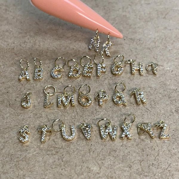 

nail art decorations 26 letters zircon charms pierced alphabet dangle letter 26pcs jewels set a-z gold metal h&*&, Silver;gold