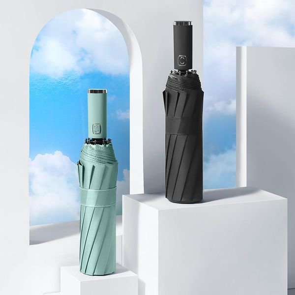 

umbrellas flat 3 fold ultra light sunscreen black coating uv rainy and sunny umbrella automatic portable female