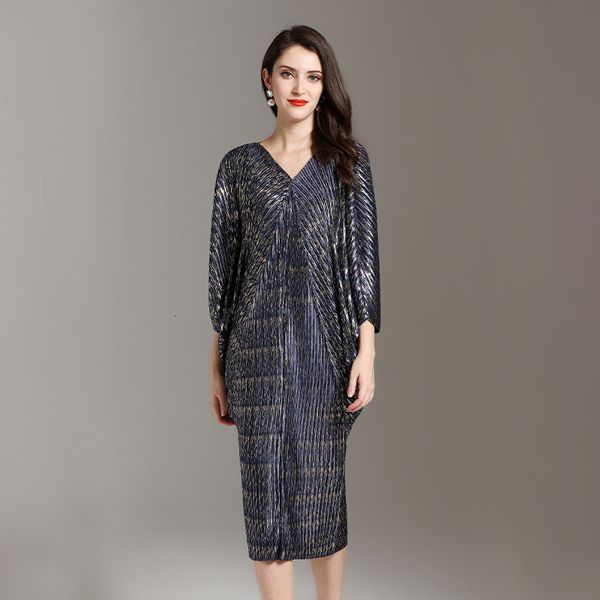 

casual dresses micosoni senior office lady fall v-neck three quarters batwing releases polyester drapeja dress a size 6kff, Black;gray