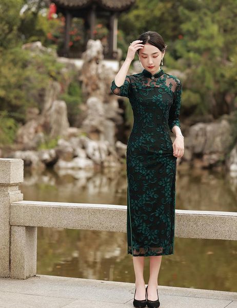 

ethnic clothing vintage perspective mesh classic cheongsams elegant lace oriental beauty chinese dress traditional mandarin collar qipao wom, Red