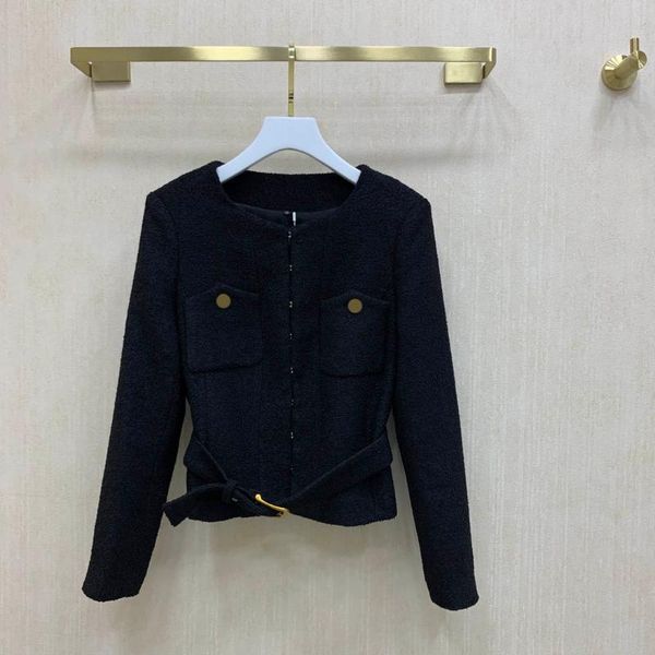 

women's jackets black tweed coats for women double pocket o-neck jacket 3d cut long sleeve slim lady winter 2021, Black;brown