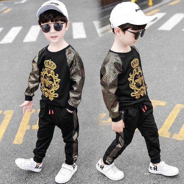 

childrens clothing toddler boy clothes spring and autumn long sleeved round neck sports sweater pants for boys, White