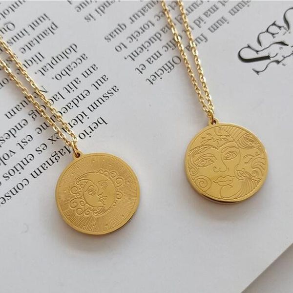 

vintage portrait queen sun moon god necklace for women coin pendants gold chain necklaces men jewelry collares para mujer pendant, Silver
