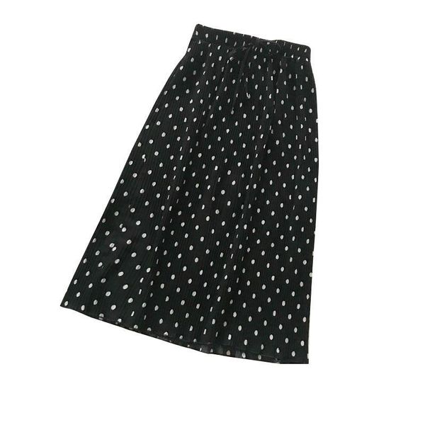 

skirts missky woman skirt vintage with dots decorated lace pleated midi elegant female summer spring wear for, Black