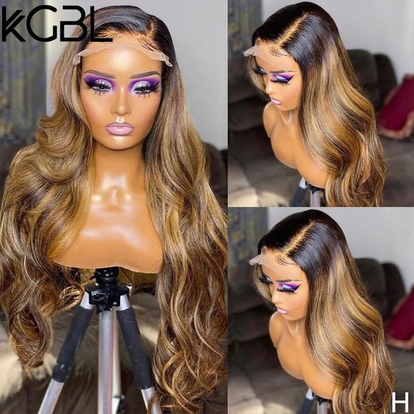 

lace wigs kgbl wave 13x4 front human hair highlight 180% density pre-plucked 8-24'' non-remy for women brazilian medium, Black;brown