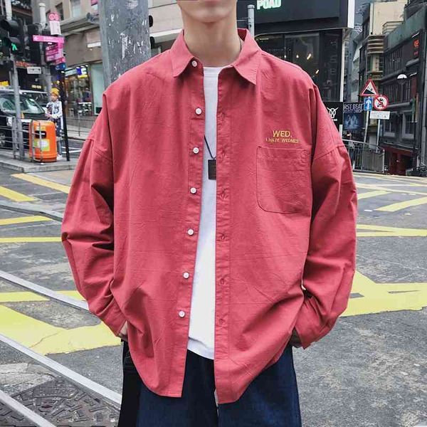 

men's casual shirts autumn men solid long sleeve fashion weekdays embroidery male streetwear couple abz537 kjmc, White;black