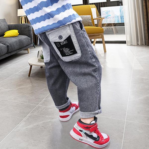 

trousers cotton jeans for boys casual loose pants clothes teenager elasticated wide children 2 8 10 years old trendy, Blue