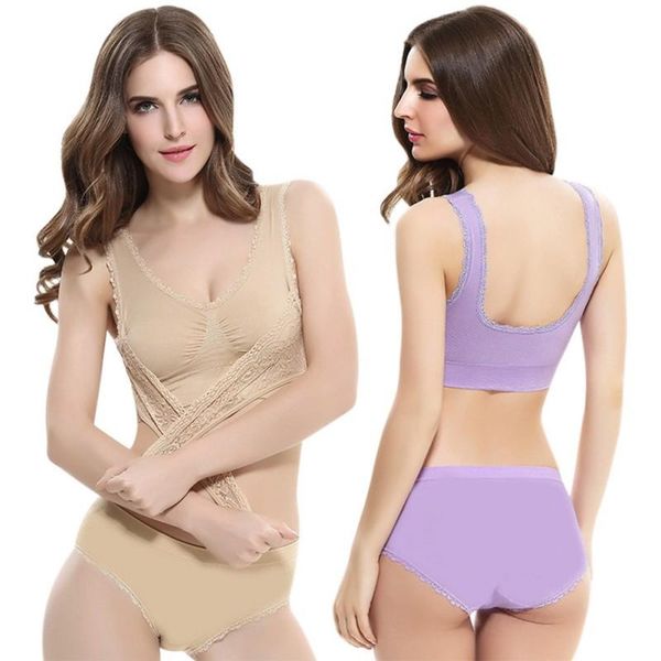 

women's jumpsuits & rompers women bra cross side buckle sports underwear set -proof and anti-sagging gather-back shaped vest-style with, Black;white