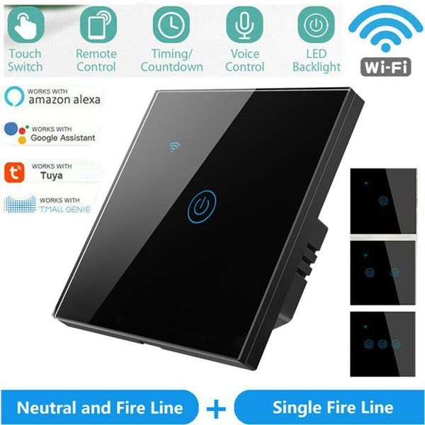 

smart home control wifi switch wireless touch appliance light lamp remote panel, black, ds-101l-1, 1-gang