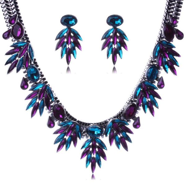 

earrings & necklace burst fashion temperament wild crystal gem short set, Silver