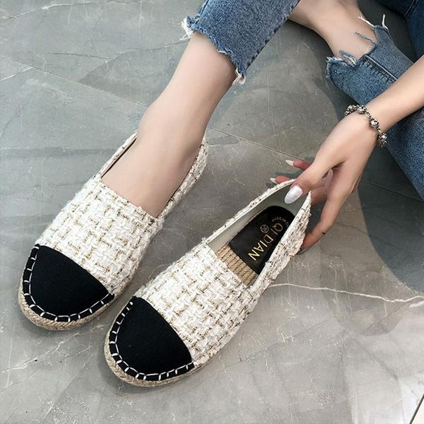 

fisherman shoes women's 2021 summer flat-bottomed small fragrance thick soft-soled straw loafers fashion slippers, Black