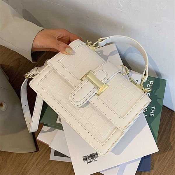 

pattern square tote bag fashion pu leather women's designer handbag chain shoulder messenger bag 211025