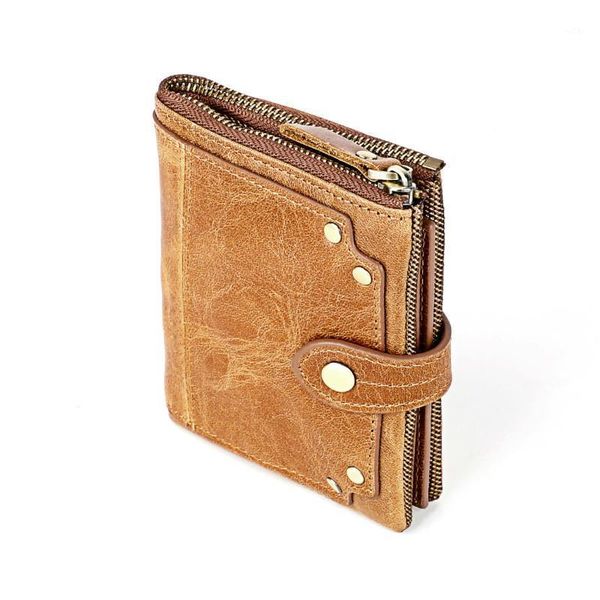 

wallets vintage men wallet leather crazy horse small mens short zipper coin purse retro walet male rivet card holder portfel1, Red;black