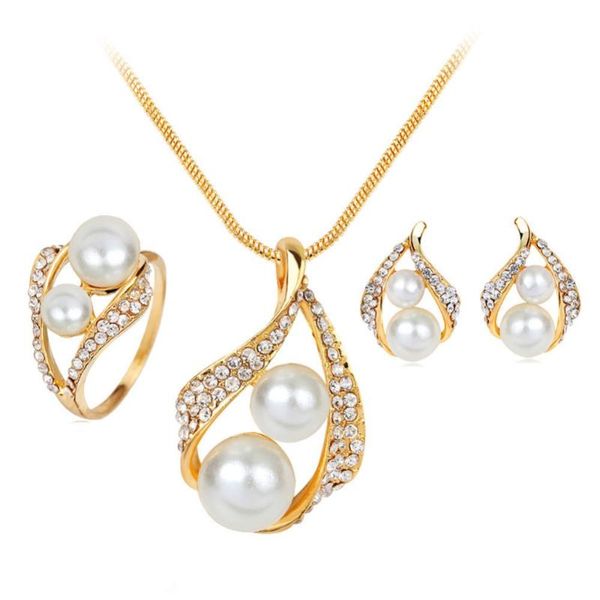 

wedding jewelry sets set simulated-pearl necklace/ring/ earrings, Slivery;golden