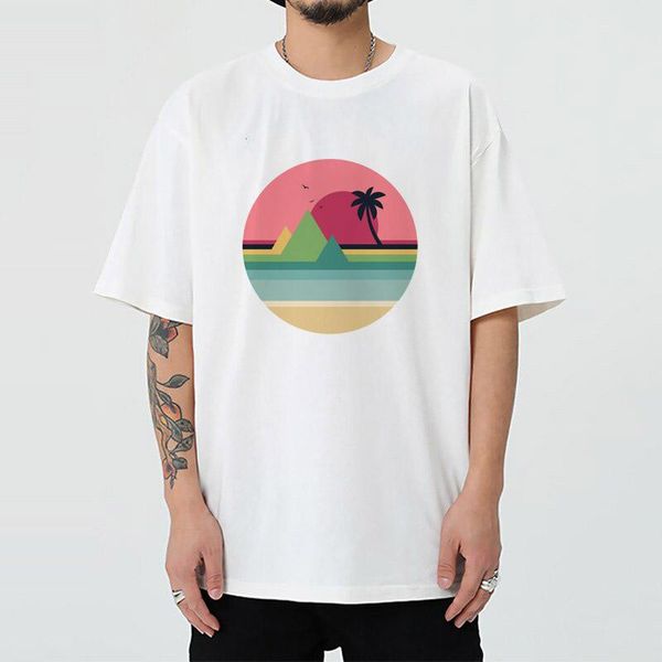 

men's t-shirts tropical sunset long arrival of men white designer cotton graphic oversize ulzzang harajuku alternative fashion clothing, White;black