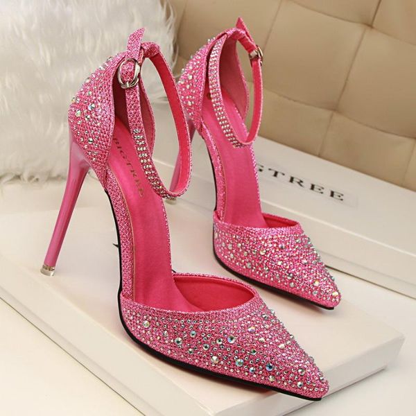 

dress shoes 2021 luxury crystal female high-heeled pointed wedding korean shiny diamonds exquisite shallow, Black