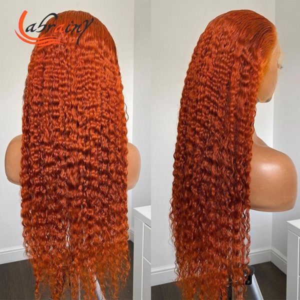 

lace wigs 30 inch 13x6 orange kinky curly hd frontal human hair deep wave front wig full ginger color woman pre plucked glueless, Black;brown
