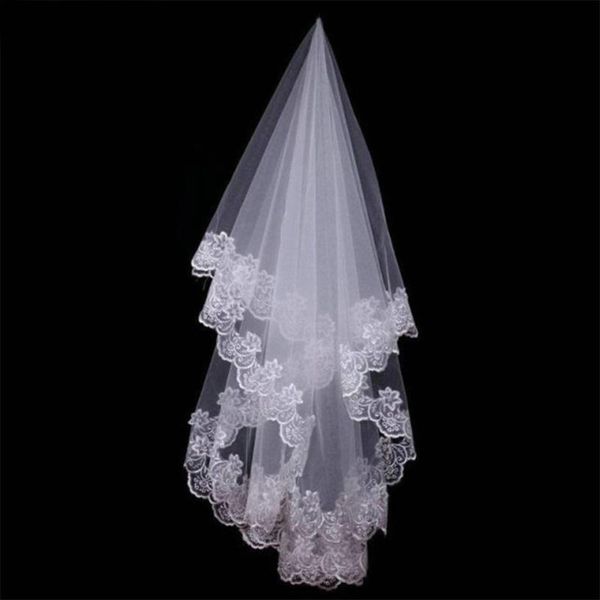 

bridal veils wedding accessories short veil white ivory one layer appliques lace edge 2021, Black