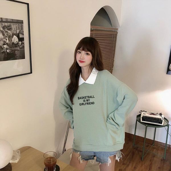 

women's hoodies & sweatshirts manteau long femme hoody pullover harajuku streetwear letters print turn-down collar fleece cotton tracks, Black
