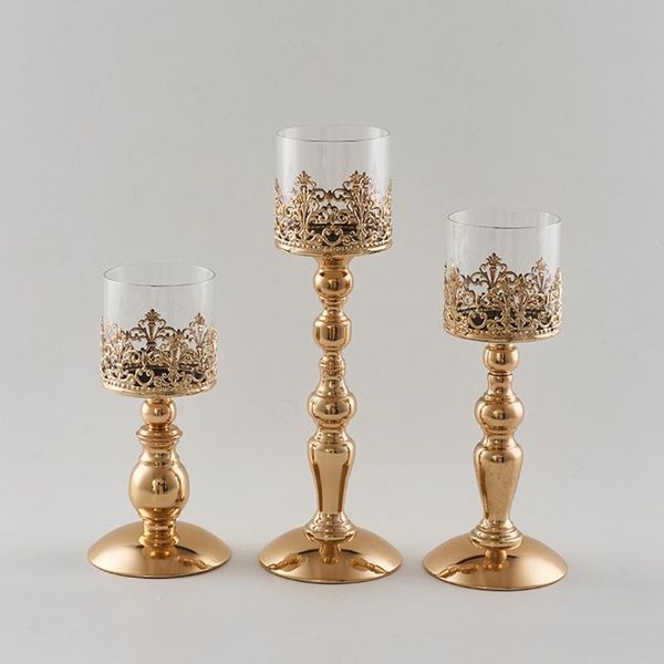 Titulares de vela elegante suporte de ferro de vidro de vidro decorações clássicas velas carrinho candlestick casa decoração