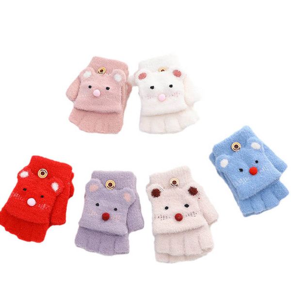 

children's mittens fashion gloves knit baby boy accessories winter boys and girls half finger flip five-finger keep warm points 4-8y b9, White