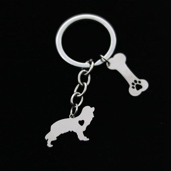 

keychains king charles spaniel keychain pet dog bone hollow claw stainless steel keyrings lovers car key ring holder fashion jewelry, Silver