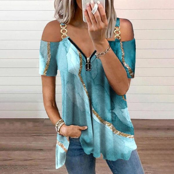 

women's t-shirt womens tee summer marble print cold shoulder short sleeve t-shirts casual loose shirts femme camisetas mujer, White