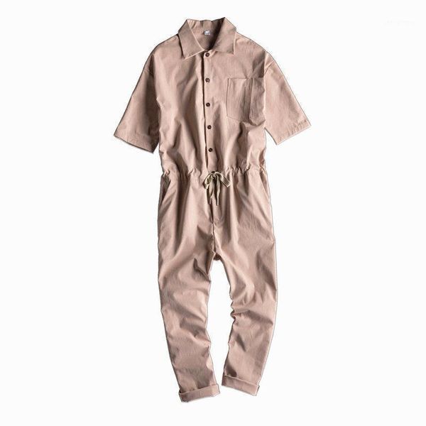 

men's pants lapel short sleeve jumpsuit hip hop style loose street casual comfortable, Black