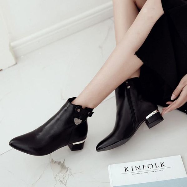 

boots plus size sweet european and american side zipper with round head, flat heel short barrel, Black