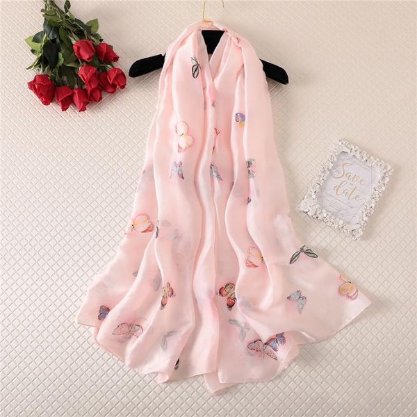 

scarves summer silk scarf soft shawl female accessories spring autumn butterfly pattern women long uv protection wraps, Blue;gray