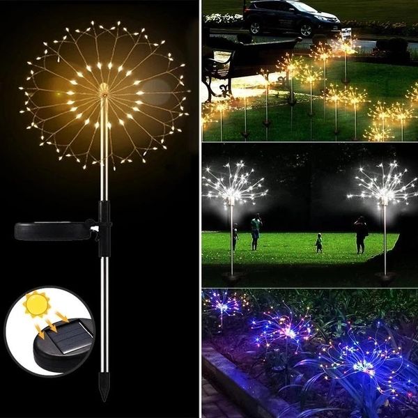 

solar lamps 150/90led 8 modes outdoor waterproof firework ground lawn light for garden courtyard landscape decorative lighting lamp