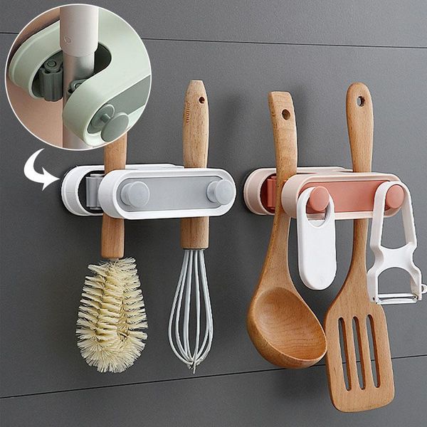 

hooks & rails double card slot mop clip hanger bathroom accessories organizer multi-purpose storage rack kitchen tableware wall shelf