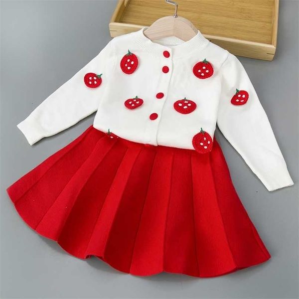 Lzh toddler bebê menina roupas outono inverno crianças camisola de malha saias terno 2pcs crianças roupas de natal para meninas conjunto 211021