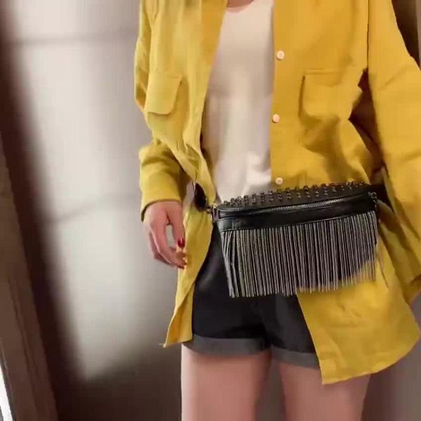 

women's fanny pack with stylish rivets, diagonal straddle breast wrap, wide shoulder strap, one-shoulder woman tassel waist bags