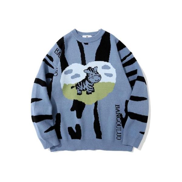 

men's sweaters men hip hop knitted jumper cartoon zebra striped print streetwear harajuku 2021 autumn casual loose pullovers w144, White;black