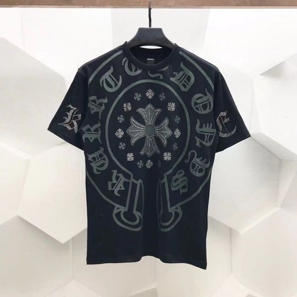

ins high street fashion brand 21 summer new ch cro cross horseshoe print ironing round neck short sleeve t-shi, White;black