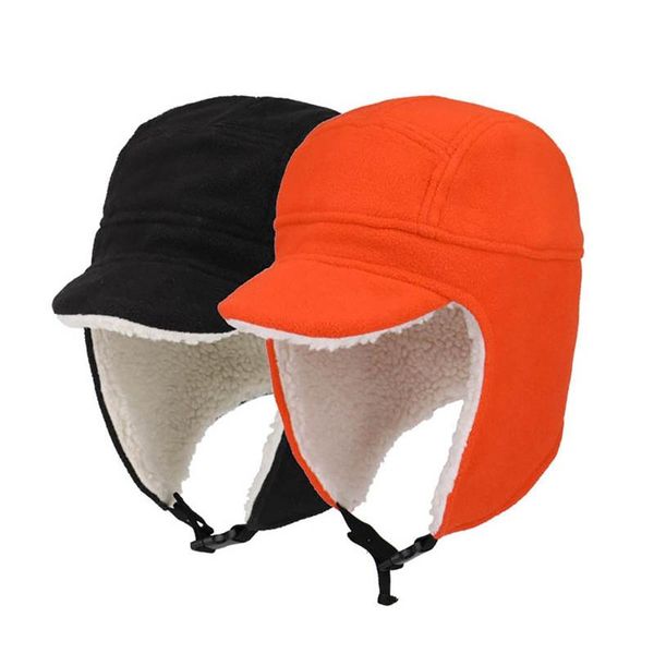 

outdoor cycling skiing caps bomber hat with soft brim women men thick windproof adjustable folding thermal winter warm cap & masks, Black