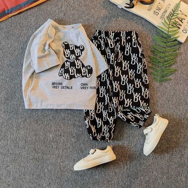 

children's season suit 2021 new western style children cartoon printed short-sleeved mosquito pants two-piece suit gc308, White