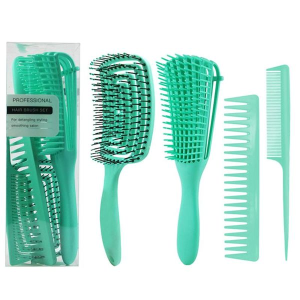 

hair brushes 4pcs salon detangling brush for curly massage comb kit ocs scalp styling tool, Silver