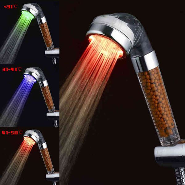 Bagno caldo Doccia SPA 3 colori LED Luce doccia Acqua Soffione doccia visibile a temperatura controllata Filtro minerale Soffione doccia Regalo H1209