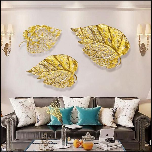 

wall stickers personality wrought iron hanging gold leaves ornaments decoration crafts home sofa background sticker mural decor