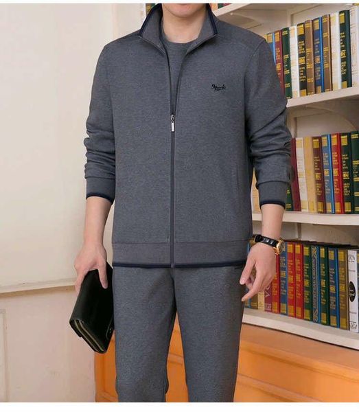 

men's tracksuits 2021 autumn casual keep warm tracksuit men 2 piece sportswear sets sweatshirt dad sweatpants set suit male survetement, Gray