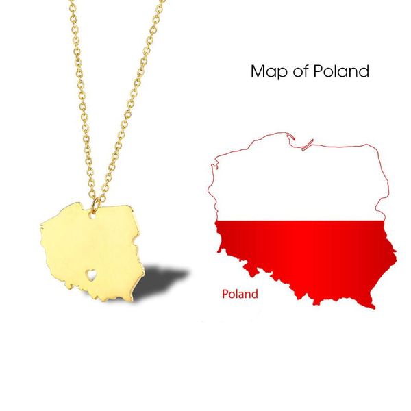 

pendant necklaces unique design poland map necklace heart of capital women's stainless steel hip hop punk, Silver