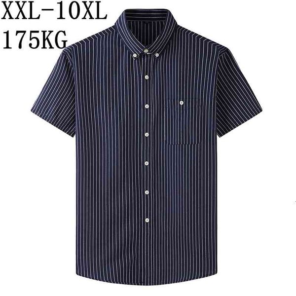 

men's casual shirts 10xl 8xl 7xl summer fashion striped shirt men short sleeve loose mens with pocket oversize male brand clothes aa5m, White;black