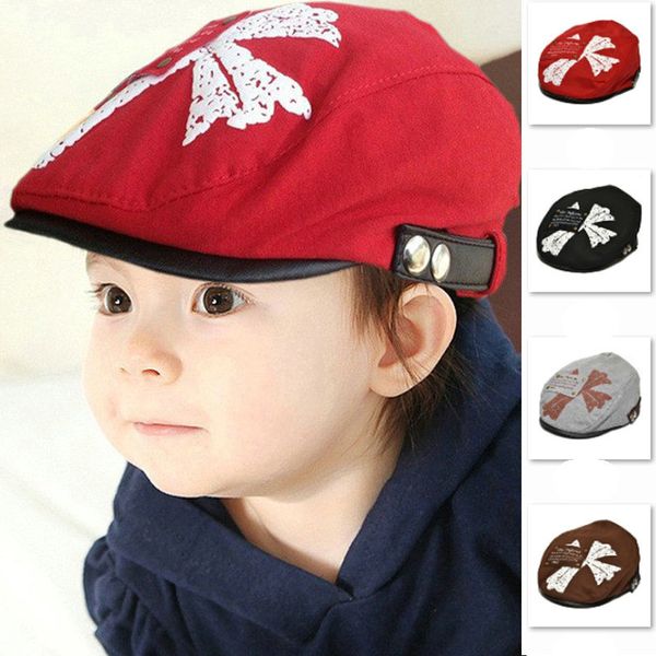 

3pcs baby beret bucket hat children girls korean four-leaf ball cap visor classic leisure caps hats kids boutique hair accessories, Yellow