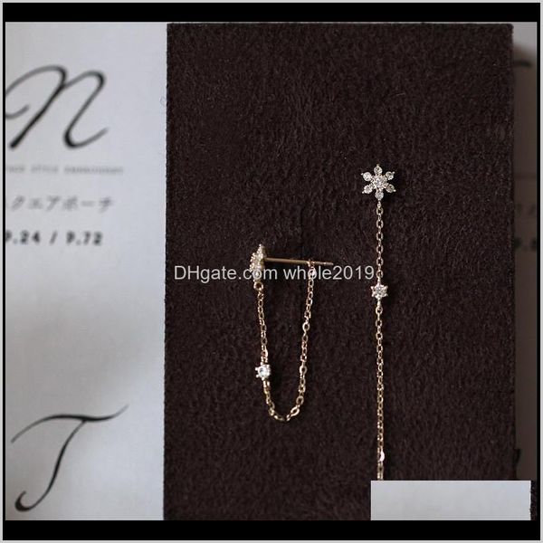 

stud drop delivery 2021 925 sterling sier simple snowflake long tassel earrings women pave crystal exquisite temperament wedding 14k gold je, Golden;silver
