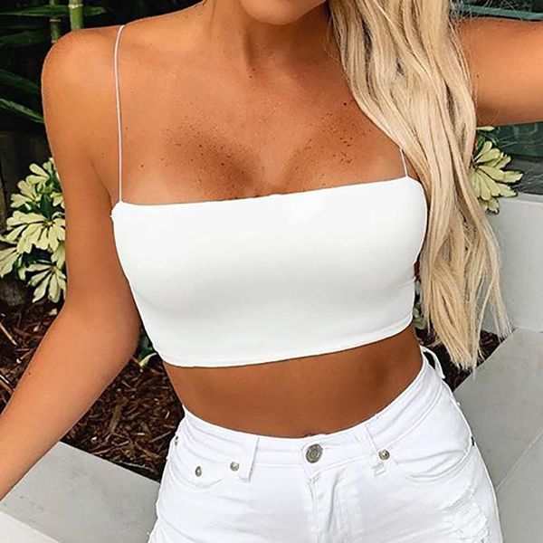 

women's tanks & camis 2021 fashion women crop solid summer casual tank vest sleeveless blusas, White