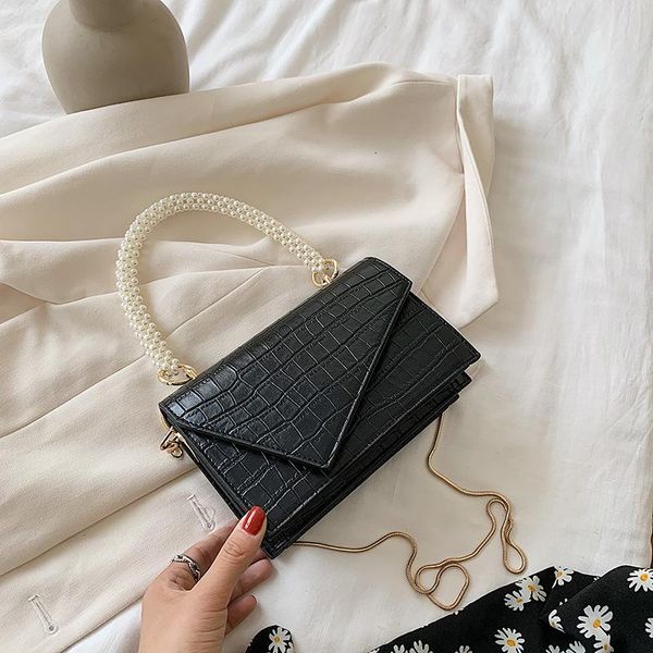 

evening bags pearl chain design small women's handbags pu leather crossbody for women 2021 fashion wild shoulder bag solid color tote