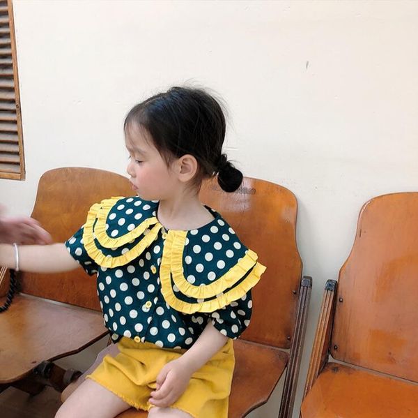 

korea style girls 2 pcs set dots shirt +shorts summer cotton kids suit 2-7 years ye605 clothing sets, White